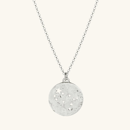 Gemini Zodiac Necklace Hammered Silver